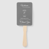 Grijs Elegant Script Huwelijksprogramma en tijdlij Handwaaier (Voorkant)