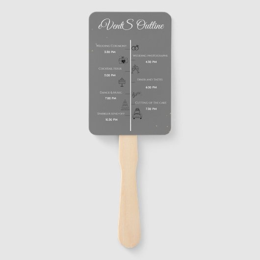 Grijs Elegant Script Huwelijksprogramma en tijdlij Handwaaier (Achterkant)