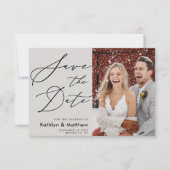 Grijs Elegant script Moderne Foto Simple Wedding Save The Date (Voorkant)