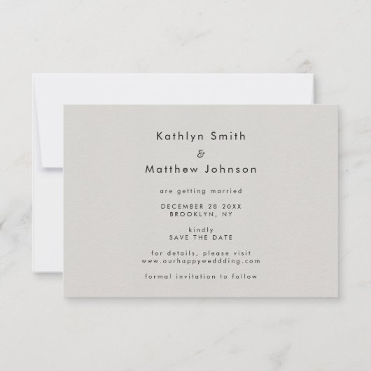 Grijs Elegant script Moderne Foto Simple Wedding Save The Date (Achterkant)