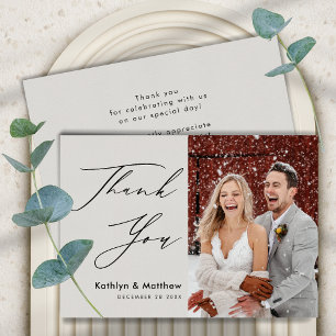 Grijs Elegant script Moderne Photo Simple Wedding\ Bedankkaart
