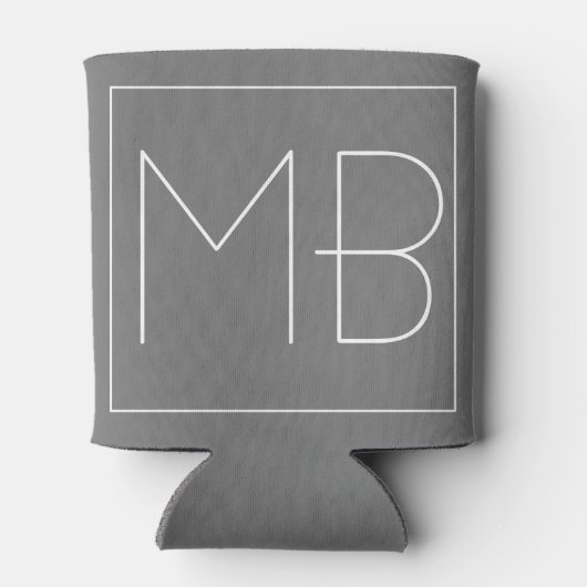 Grijs Elegant Unieke Monogrammen Blikjeskoeler (Achterkant)