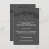 Grijs Elegant Veren Trouwdetails Informatiekaartje (Voorkant / Achterkant)