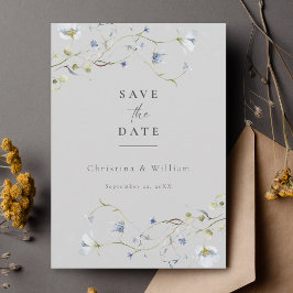 Grijs Elegant Wildflower Bruiloft Save the Date Kaart