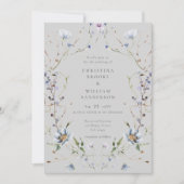 Grijs Elegant Winter Wildbloemen Bruiloft Kaart (Voorkant)