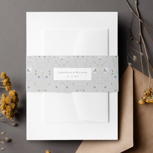 Grijs Elegant Winter Wildbloemen Bruiloft Uitnodigingen Wikkel