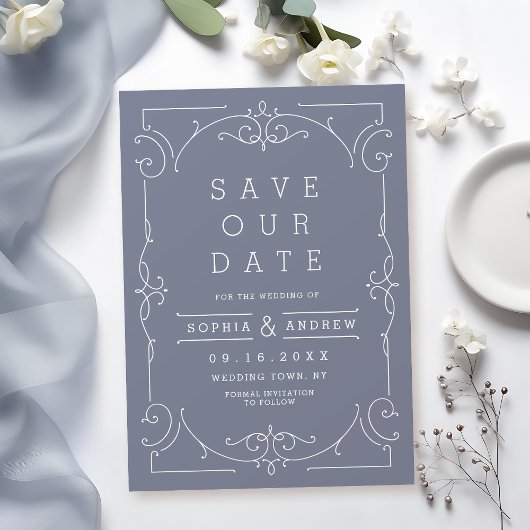 Grijs elegante moderne klassieke bruiloft met beho save the date