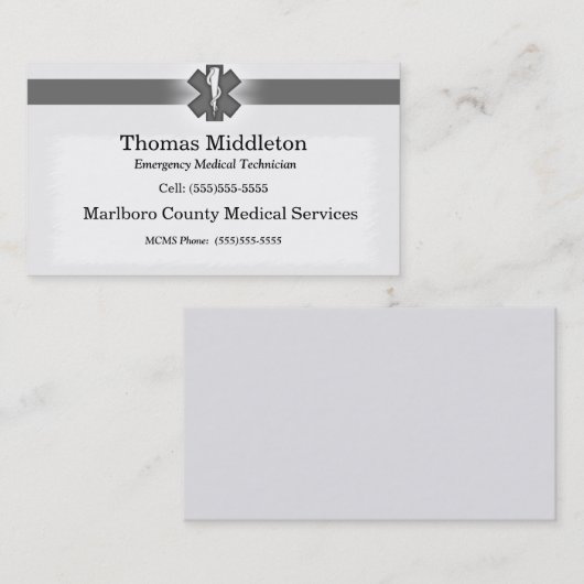 Grijs EMS/EMT Contact Kaart Visitekaartje (Voorkant / Achterkant)