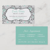 Grijs en Aqua Bloemen Damast Afspraak Afsprakenkaartje (Voorkant / Achterkant)
