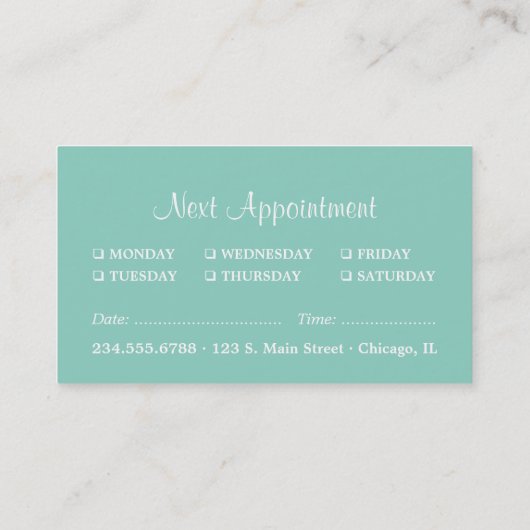 Grijs en Aqua Bloemen Damast Afspraak Afsprakenkaartje (Achterkant)