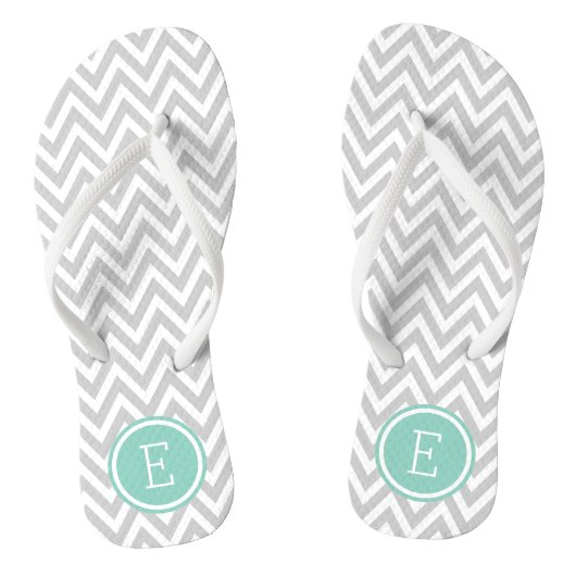 Grijs en Aqua Chevron-monogram Teenslippers (Voetbed)