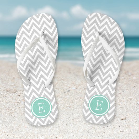 Grijs en Aqua Chevron-monogram Teenslippers