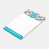 Grijs en Aqua Chevrons met één monogram Post-it® Notes (Schuin)