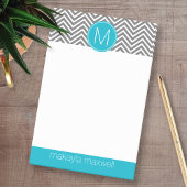 Grijs en Aqua Chevrons met één monogram Post-it® Notes