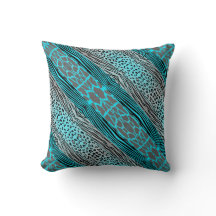 Grijs en Aqua Dierlijk Gedrukt Zebra Stripe Pillow