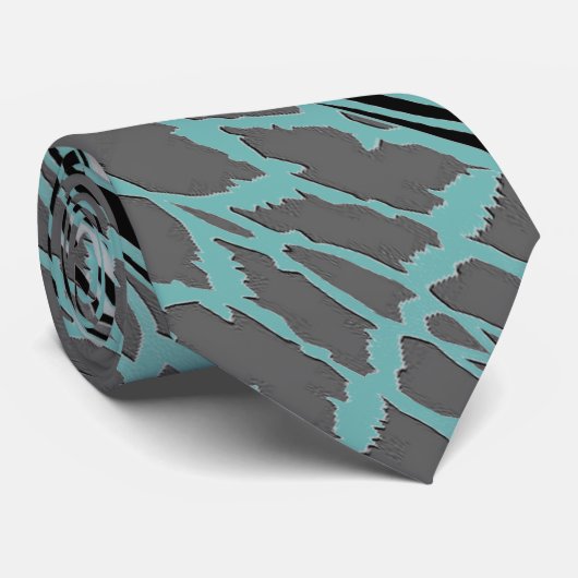 Grijs en Aqua Dierlijk Gedrukt Zebra Stripe Stropd Stropdas (Opgerold)