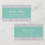 Grijs en Aqua Elegant Damask Visitekaartje (Voorkant / Achterkant)