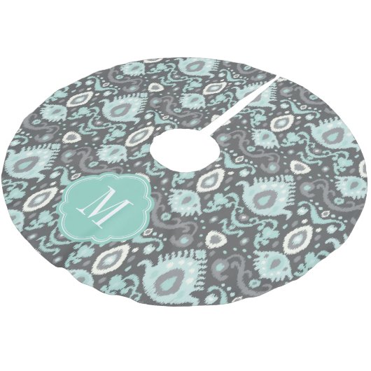 Grijs en Aqua Ikat Monogram Kerstboom Rok (Gekanteld)