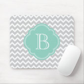 Grijs en Aqua Modern Chevron Aangepast monogram Muismat (Met muis)