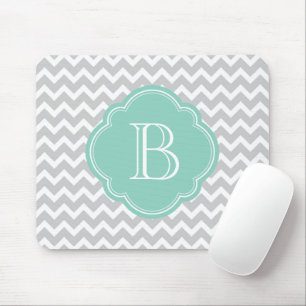 Grijs en Aqua Modern Chevron Aangepast monogram Muismat