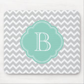 Grijs en Aqua Modern Chevron Aangepast monogram Muismat (Voorkant)