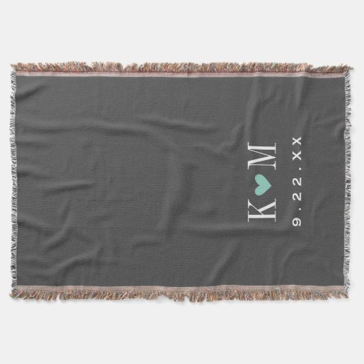 Grijs en Aqua modern huwelijksmonogram Deken (Voorkant)