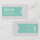 Grijs en Aqua Moderne Stripes en lint Visitekaartje (Voorkant / Achterkant)