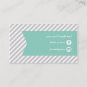 Grijs en Aqua Moderne Stripes en lint Visitekaartje (Achterkant)