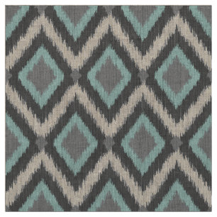 Grijs en Aqua Tribal Ikat Chevron Stof