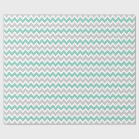 Grijs en Aqua Zigzag Chevron Stripes Cadeaupapier (Vlak)