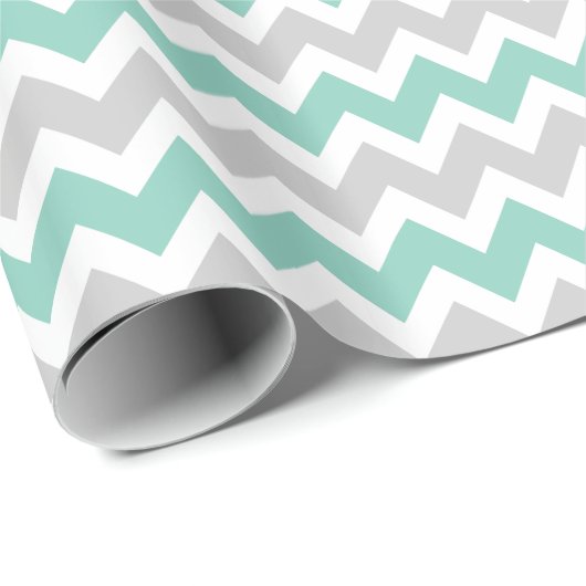 Grijs en Aqua Zigzag Chevron Stripes Cadeaupapier (Rol Hoek)