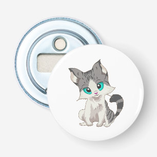 GRIJS- EN BEIGE KITTEN MET BLAUWE OGEN VERSNELLEN BUTTON FLESOPENER