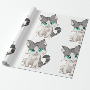 GRIJS- EN BEIGE KITTEN MET BLAUWE OGEN VERSNELLEN CADEAUPAPIER