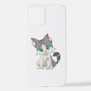 GRIJS- EN BEIGE KITTEN MET BLAUWE OGEN VERSNELLEN iPhone 12 HOESJE