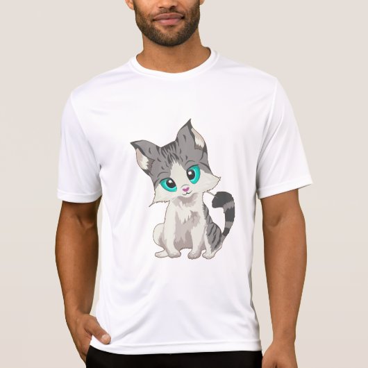 GRIJS- EN BEIGE KITTEN MET BLAUWE OGEN VERSNELLEN T-SHIRT (Voorkant)