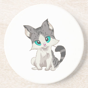 GRIJS- EN BEIGE KITTEN MET BLAUWE OGEN VERSNELLEN ZANDSTEEN ONDERZETTER