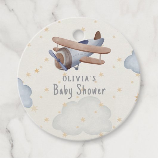 Grijs en beige Waterverf Baby shower Bedankjes Labels (Voorkant)