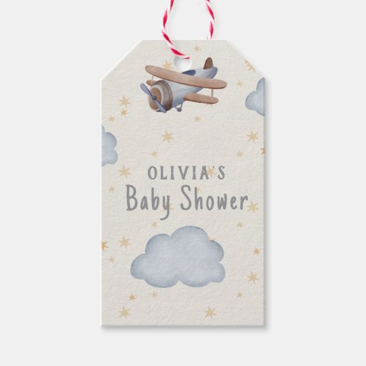 Grijs en beige Waterverf Baby shower Cadeaulabel (Voorkant)