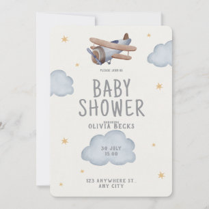 Grijs en beige Waterverf Baby shower Kaart