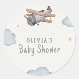 Grijs en beige Waterverf Baby shower Ronde Sticker