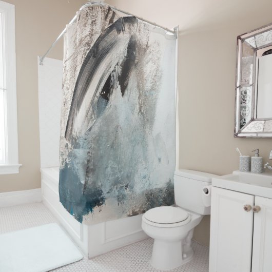 Grijs en blauw Abstract Kunstschilder.abstract, ar Douchegordijn (In situ)