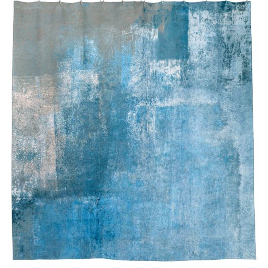 Grijs en blauw Abstract Kunstschilderij Douchegordijn (Voorkant)
