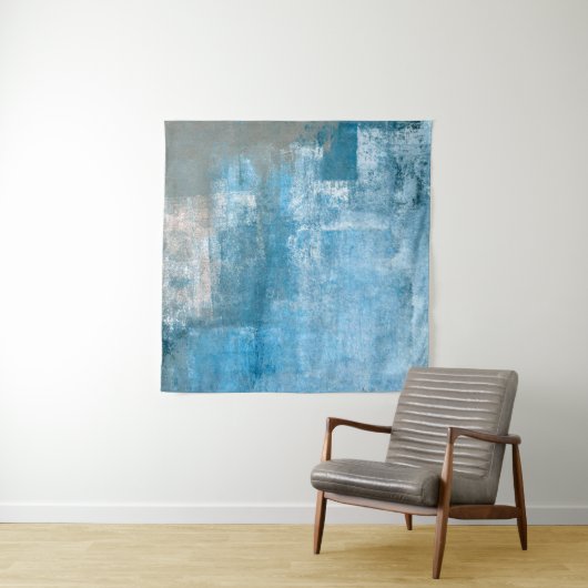 Grijs en blauw Abstract Kunstschilderij Wandkleed (In situ)