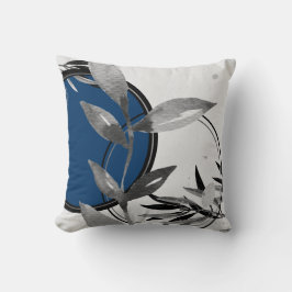 Grijs en blauw Abstracte Zen Waterverf Leaf Kussen