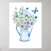 Grijs en Blauw Bloemboeket Vrouwelijk Poster (Voorkant)