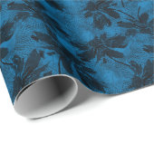 Grijs en blauw bloemmotief. cadeaupapier (Rol Hoek)