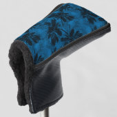 Grijs en blauw bloemmotief. golfheadcover (3/4 voorkant)
