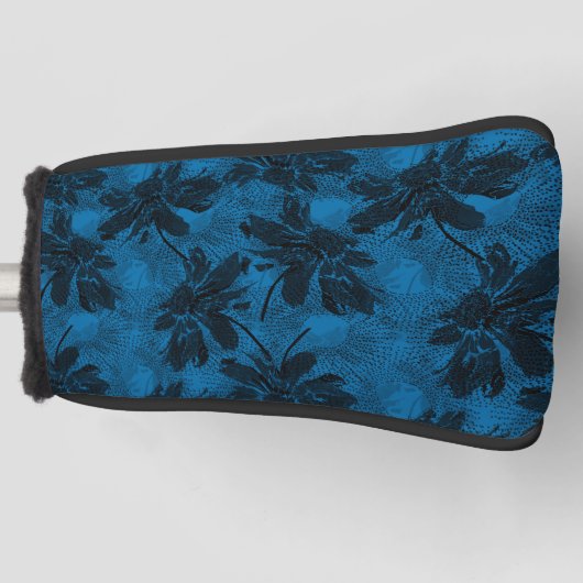 Grijs en blauw bloemmotief. golfheadcover (Voorkant)