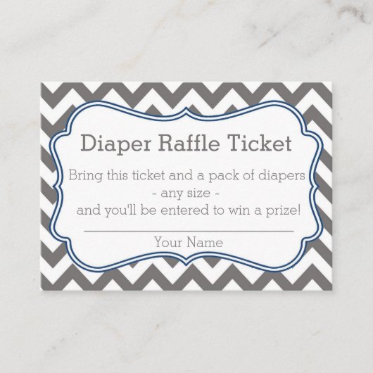 Grijs en blauw Chevron Luier Raffle Ticket Informatiekaartje (Voorkant)