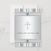 Grijs en blauw kruis doop kaart (Voorkant)